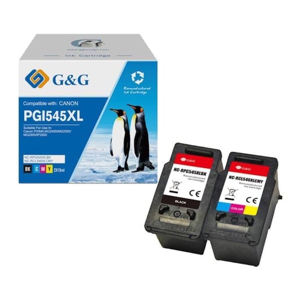 G&G 545 546 XL - 2 bläckpatroner kompatibla med Canon PG545 PG-545 XL CL546 CL-546XL