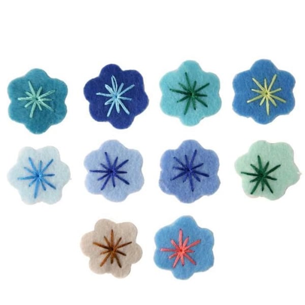 Filt blommor - L'UNIVERS DE PIWI - 2 cm - Blå - Tjocklek 1 mm - Paket med 10 stycken