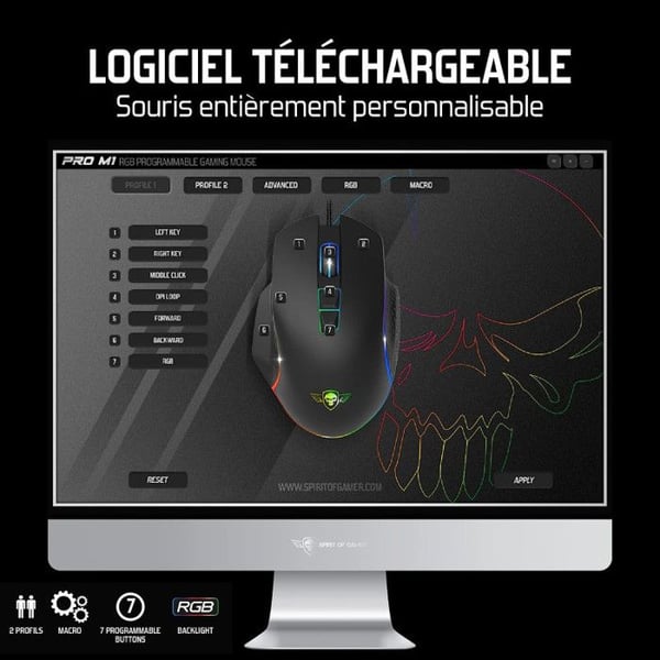 Spelmus - Spirit Of Gamer - PRO M1 - RGB Trådad - 8000 DPI - 7 Programmerbara Knappar