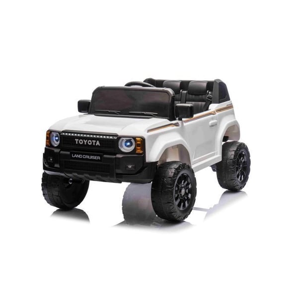 Toyota Landcruiser 12V elbil, vit, fjärrkontroll 2,4 GHz, USB/AUX/Bluetooth, litiumbatteri, 2x25W motorer