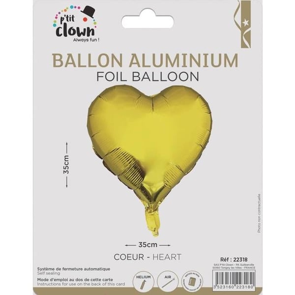 Aluminiumhjärta ballong - LILLA CLOWN - Standard - Guld - Gul - Hjärta form