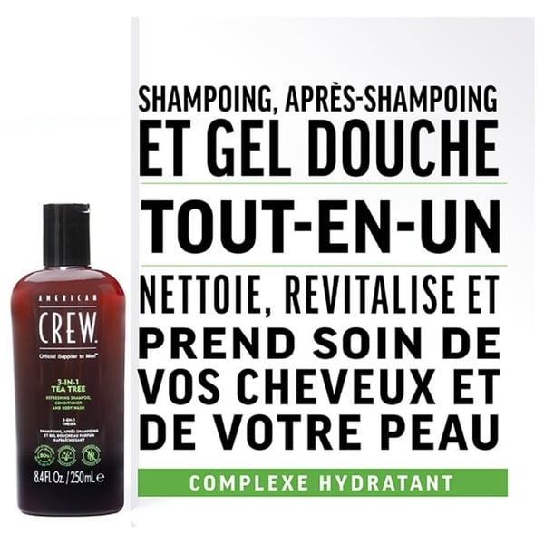 Tea Tree 3-i-1 shampoo, balsam og kropsvask fra American Crew for Men