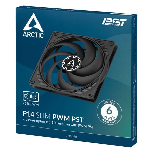 ARCTIC P14 SLIM PWM PST - 140 mm slimfodral fläkt, PWM-kontroll och PST-kabel