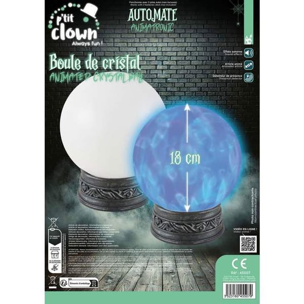 Klang- och Ljus Kristallkula - PTIT CLOWN - 45507 - Halloween Dekoration - Ø 18 cm - Batterier ingår ej
