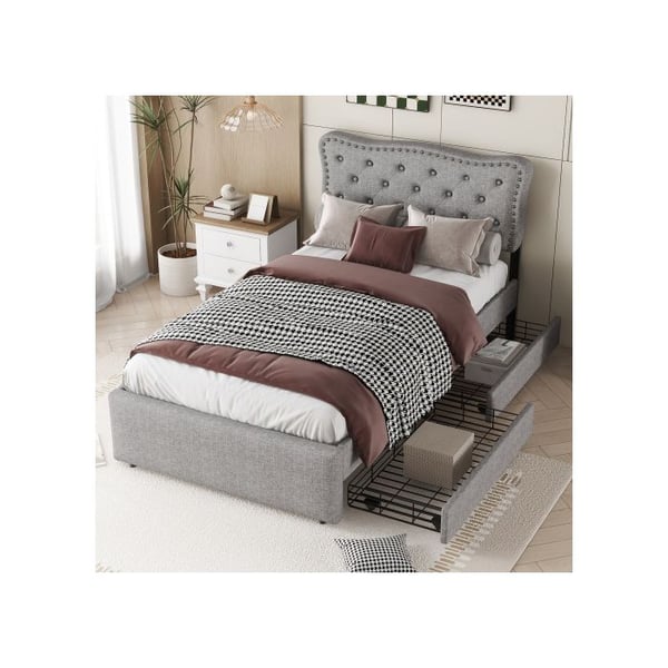 Lit - MUVOE - 90x200 cm - Polstret - Opbevaringsskuffer - Moderne design
