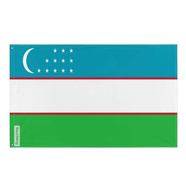 Usbekistans flagga – 128 x 192 cm – Hållbar polyester – 2 metalöljetter – För inomhus- och utomhusbruk – Pixelforma