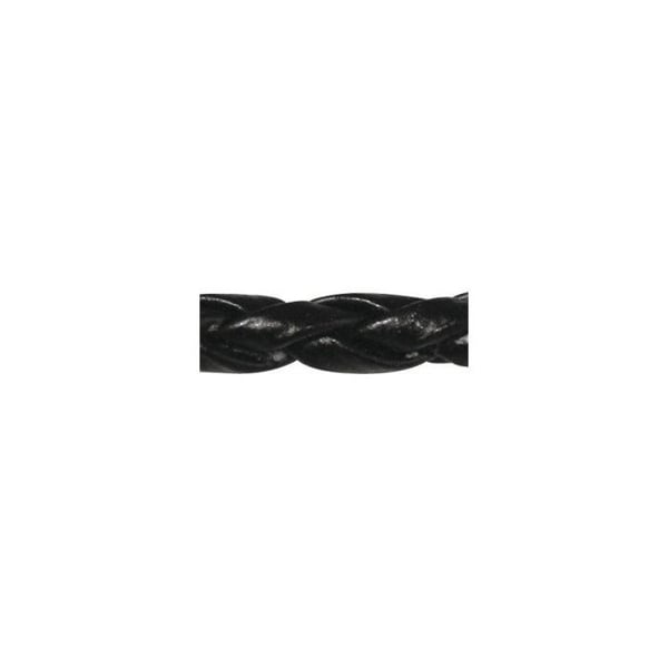 Flätad band i syntetläder, 3 mm, 1,5 m, svart