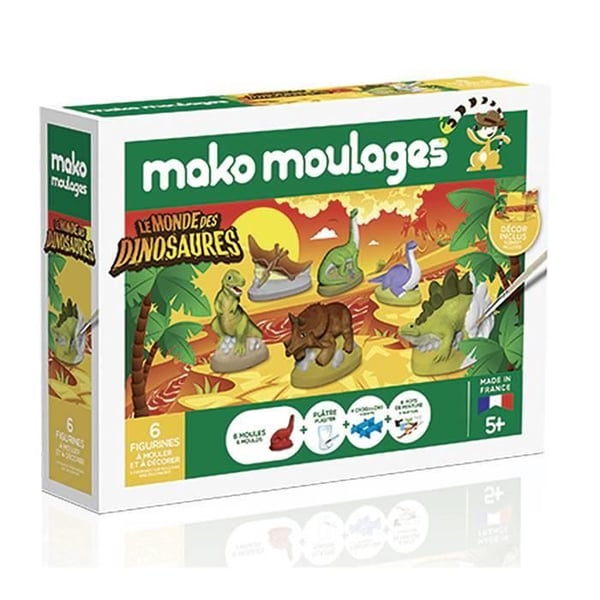 Kreativa fritidsaktiviteter - MAKO MOULAGES - Dinosauriernas värld - 6 formar - Gips 800 g - Färger inkluderade