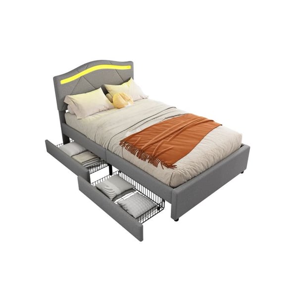 Lit - MUVOE - 90x200cm - Polstret - LED-belysning - 2 opbevaringsskuffer