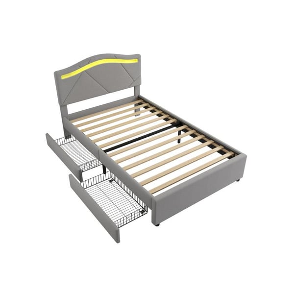 Lit - MUVOE - 90x200cm - Polstret - LED-belysning - 2 opbevaringsskuffer
