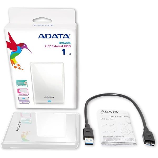 ADATA 2 TB HV620S Smal extern hårddisk - USB 3.1 - Vit