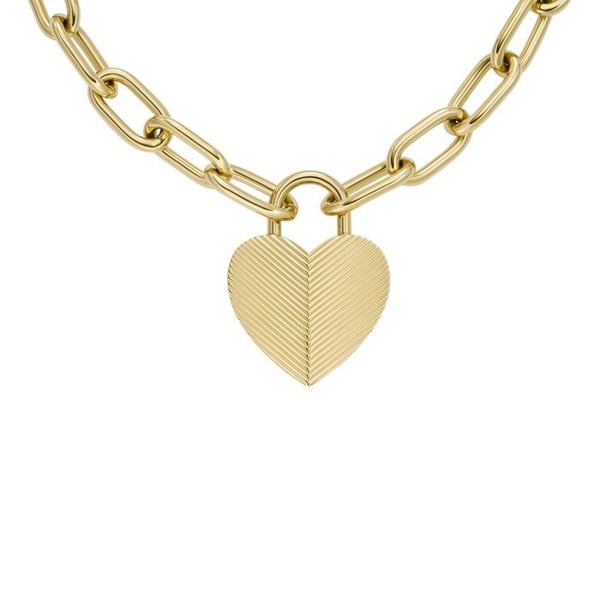 Collier - FOSSIL - JF04656710 - Guldpläterat rostfritt stål - Hjärtpärla - Ankarlänk