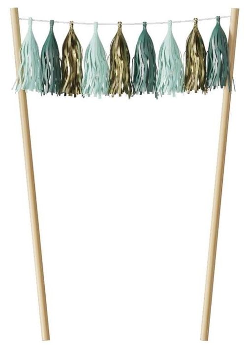 Tårtdekoration - P'TIT Clown - re22614 - 9 mini pompom - Grön och Guld - 20 cm