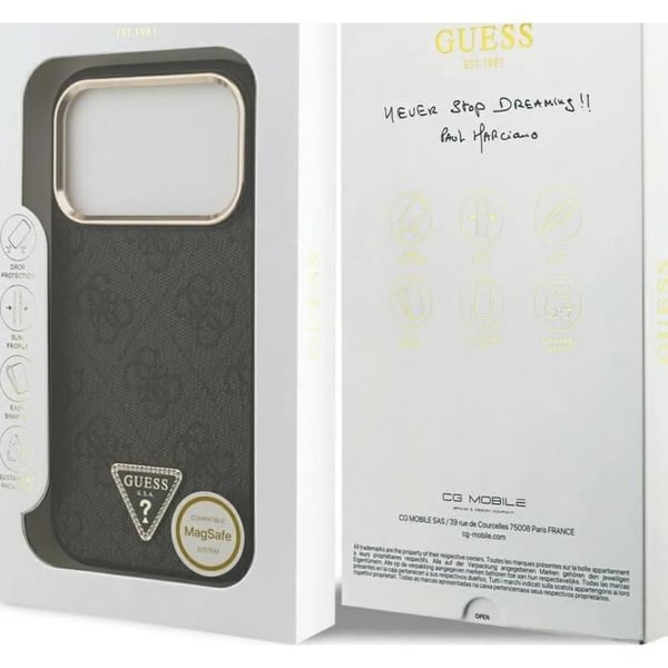 Guess 4G Triangle Logo Cover med MagSafe til iPhone 17 Pro 6.3" Sort Guld - GUHMP17LP4GTDGMK