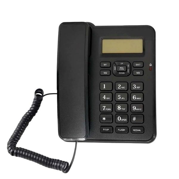 Fast telefon med högtalare / Snabbuppringning / Svart LCD-skärm