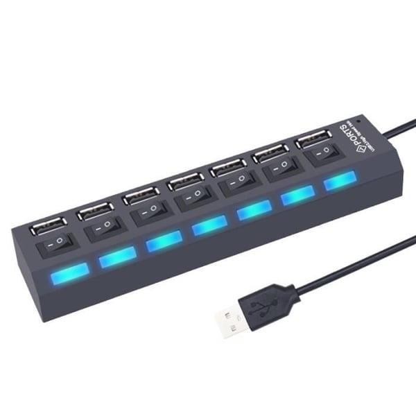 USB 2.0-hubb - AIHONTAI - 7 portar - Svart - Med brytare - Mångfaldare