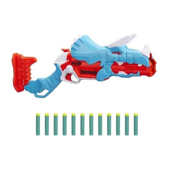 NERF - DinoSquad - Tricera-blast blaster - 3 pilar - 12 NERF pilar - triceratops utseende