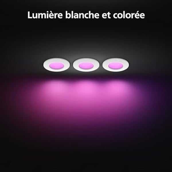 Inbyggd spot - PHILIPS HUE - Paket med 3 - 90mm - Multicolor LED - Kompatibel med Alexa - A+