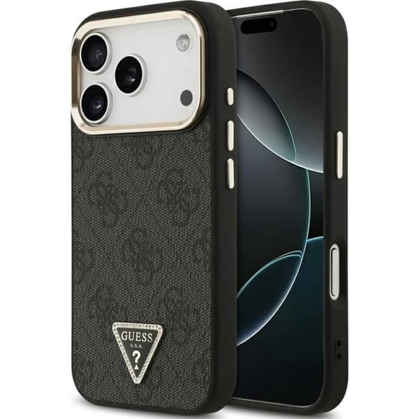 Guess 4G Triangle Logo Cover med MagSafe til iPhone 17 Pro 6.3" Sort Guld - GUHMP17LP4GTDGMK