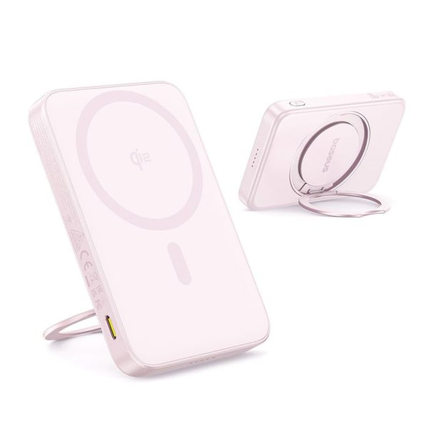 Ekstern batteri - BASEUS - PicoGo - 5000mAh - Qi2 - Type-C kabel inkluderet - Rosa