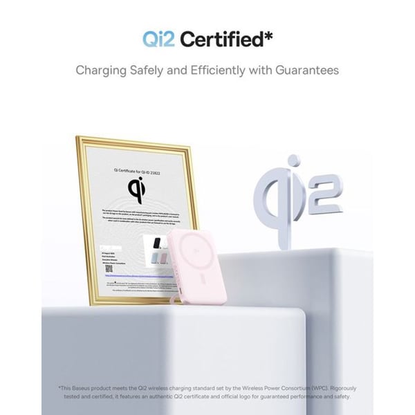 Ekstern batteri - BASEUS - PicoGo - 5000mAh - Qi2 - Type-C kabel inkluderet - Rosa