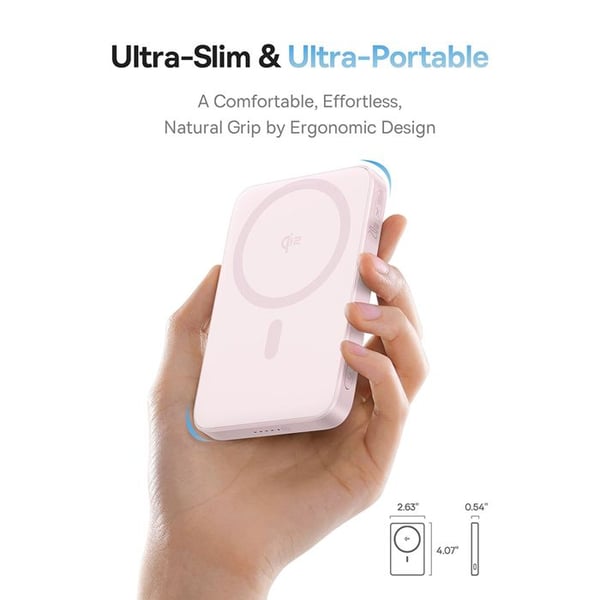 Ekstern batteri - BASEUS - PicoGo - 5000mAh - Qi2 - Type-C kabel inkluderet - Rosa