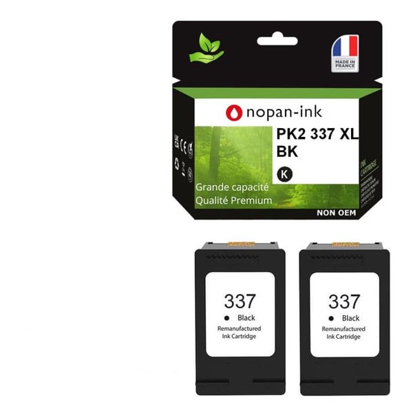 337XL tillverkad i Frankrike, 2 återvunna bläckpatroner för HP 337 XL Svart C9364EE kompatibel med Photosmart 2570 2575 2710 8150 C
