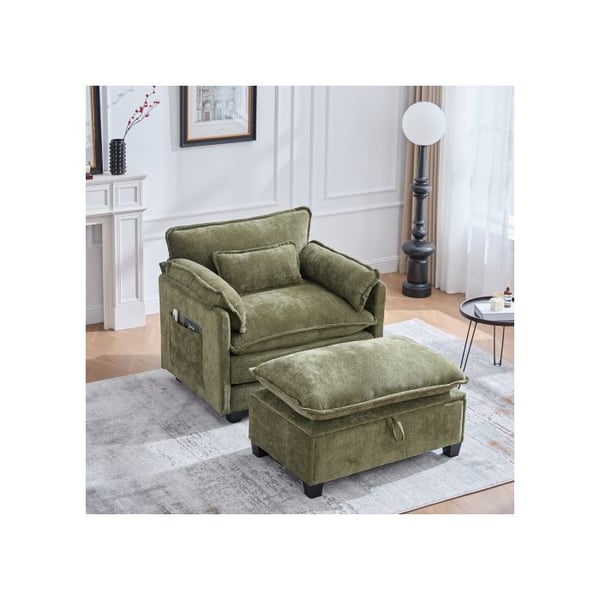 Stol - MUVOE - Velour - Komfortabel - Sidelommer - Opbevaringsskammel