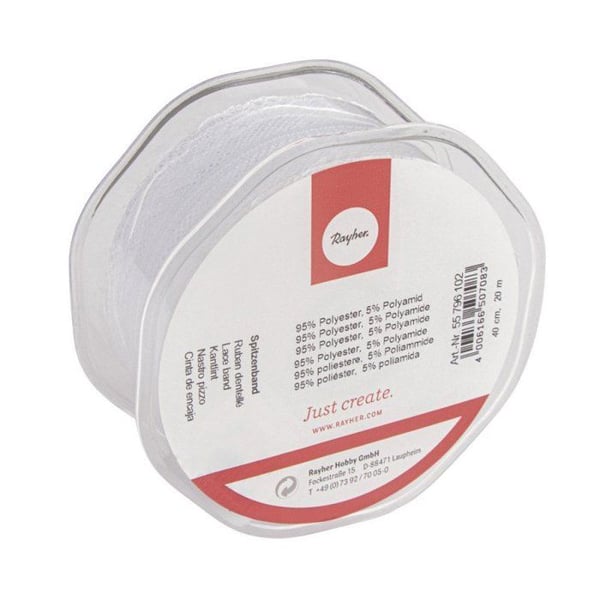 Spetsband, 40mm, rulle 20m, vit