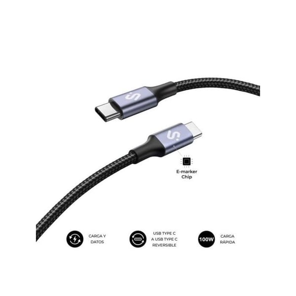 USB-C-kabel - SUBBLIM - Över 100W - 2m - Flätad nylon - E-Marker