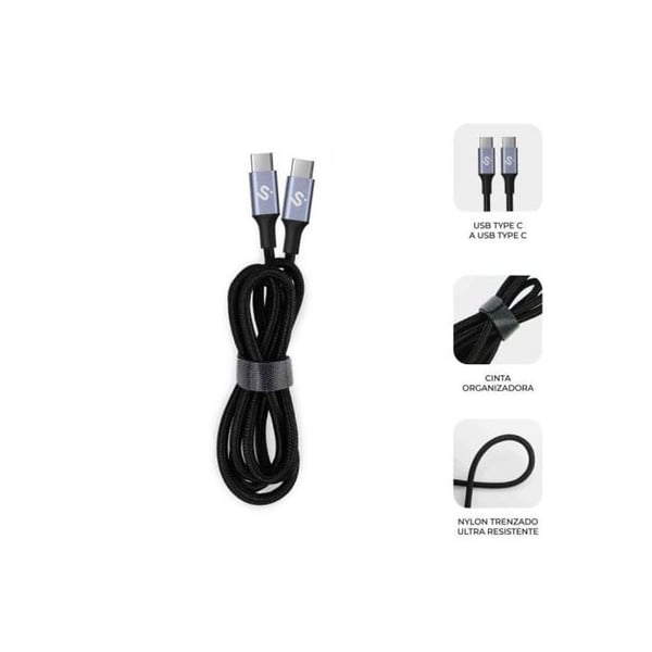 USB-C-kabel - SUBBLIM - Över 100W - 2m - Flätad nylon - E-Marker