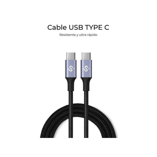 USB-C-kabel - SUBBLIM - Över 100W - 2m - Flätad nylon - E-Marker