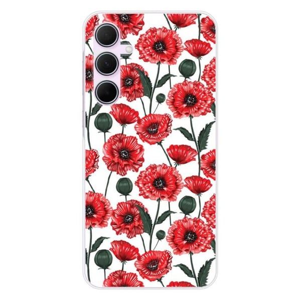 Tryckt silikonfodral som är kompatibelt med Samsung Galaxy A55 5G Poppy Flowers