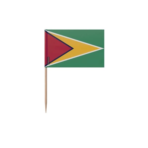 Tandpetare Guyanas flagga - 12 cm - 100 stycken - Plastfolie - Bambuspinn - Pixelforma
