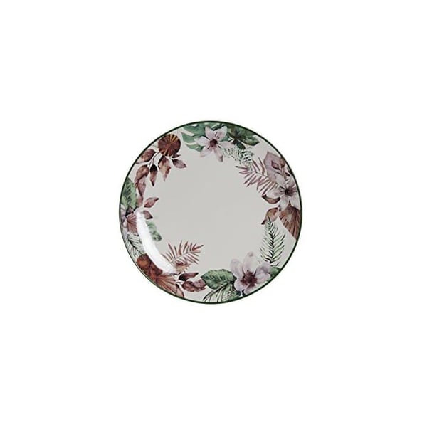 Tallrik i porslin - DKD Home Decor - Vit och grön - 29x38x29 cm - Blommig - Glänsande