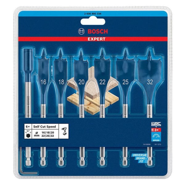 Paketissa 7 litteää leikkuukärkeä SelfCut Speed 16 - 32 mm - BOSCH EXPERT - 2608900334