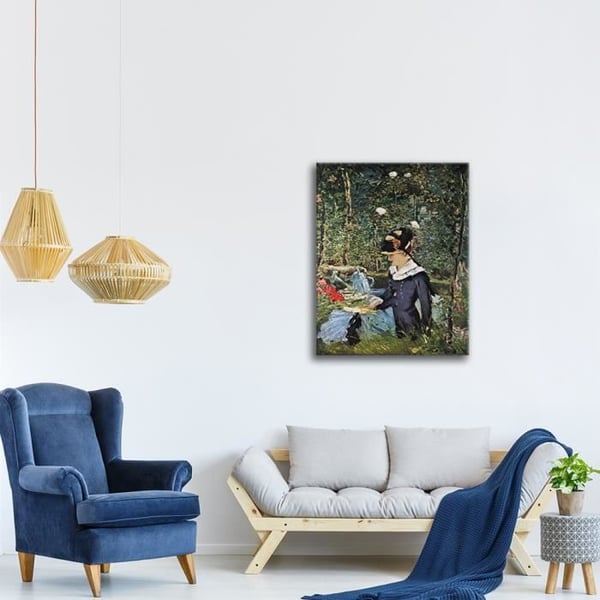 Legendarte - Målning, tryck på duk - Ung kvinna i trädgården Édouard Manet cm. 50x70