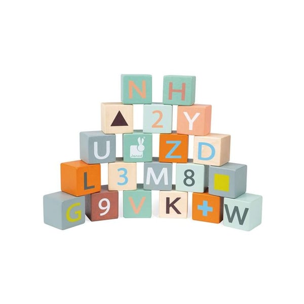 Gåvogn ABC Sweet Cocoon - JANOD - Træ - 20 terninger med tal og bogstaver - Abacus