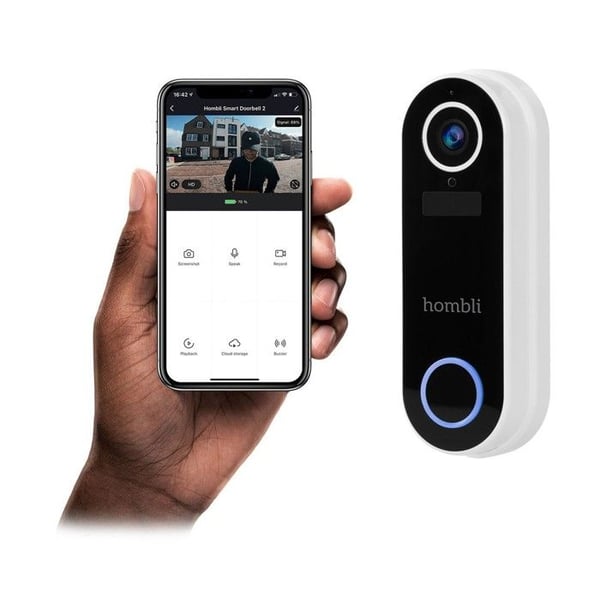 Hombli Smart Funk Dörraudio med Chime 2 med Intercom | Kamera med 140° Vinkel och HD Video 1080p | Detektion av