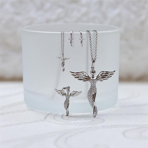 Halsband - ENGELSRUFER - ERN-LILANGEL-G - Guldpläterad - Ängelpendel - 40 cm justerbar