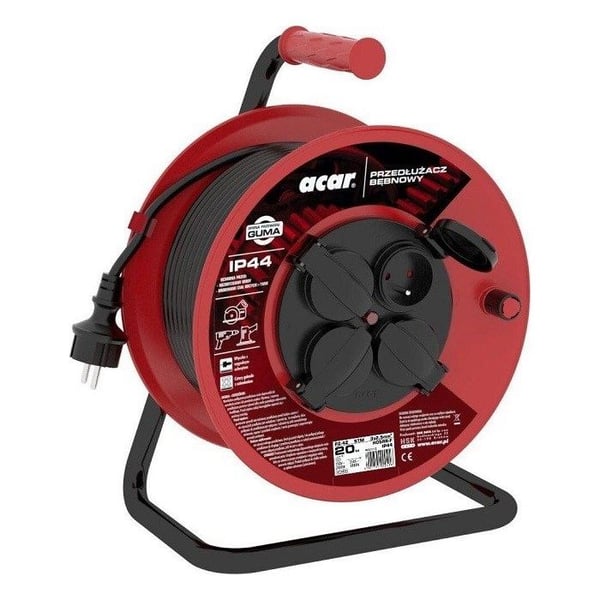 Forlængerledning med rulle - Acar - 20M - IP44 - 4 stik - Automatisk afbryder - Kabel H05RR-F 3G2.5