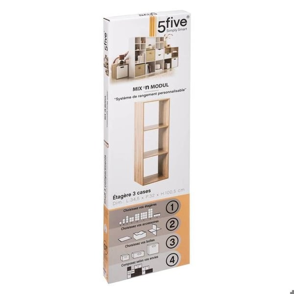 Kolonn hylla 3 fack "Mix N' Modul" i naturlig ek - 5 five simply smart