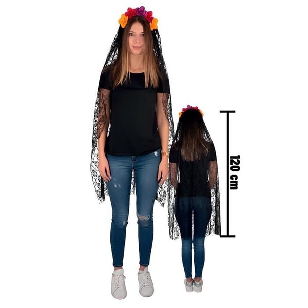 Hårband - P'TIT CLOWN - Flerfärgade Blommor - Tyll 120 cm - Svart