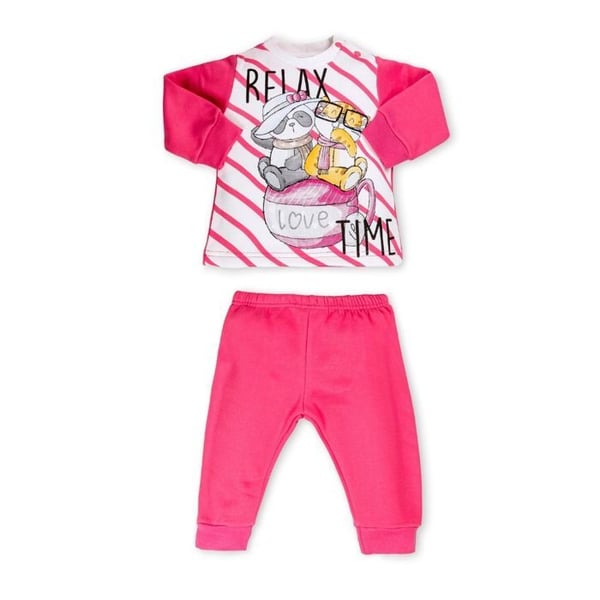 Pyjamasweat - ANNAN - panda- och tiger-mönster - 50% bomull/50% polyester - Vit/Fuchsia - Storlek 18 månader