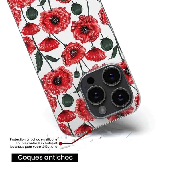 Siliconfodral - Kompatibel med Apple iPhone 15 Plus - design med vallmo blommor