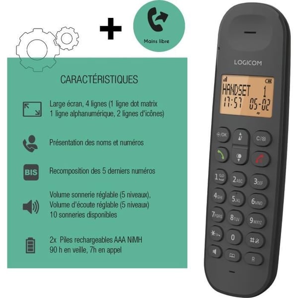 Trådlös fast telefon - LOGICOM - DECT ILOA 150 SOLO - Svart - Utan telefonsvarare