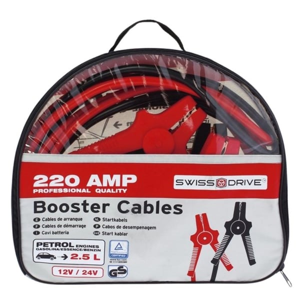 Startkablar 220A 3 Meter – Förstärkta Klämmor, Sektion 18mm², Bensinfordon upp till 2.5L eller 3000cc, Transportväska