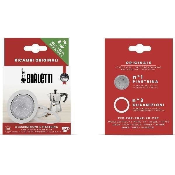 Filter med et sæt af 3 pakninger - BIALETTI - Til italiensk kaffemaskine 3/4 kopper