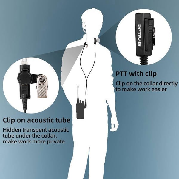 Retevis Walkie Talkie hörsnäcka 2-stifts akustiskt rör Headset MIC PTT hörsnäcka, RT24 RT27 Baofeng BF-88E BF-888S Kenwood HYT WOUXUN