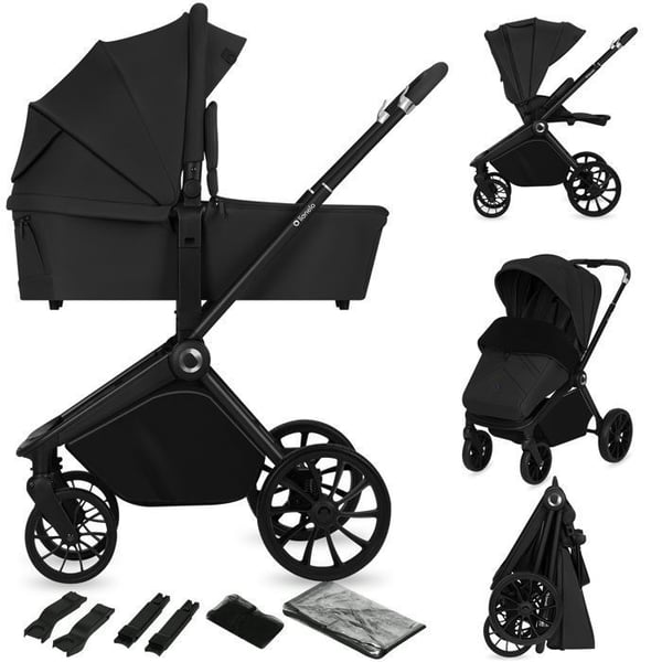 Kombinerad 2-i-1 barnvagn LIONELO Mika Plus - Från födseln upp till 22 kg - Duo barnvagnspaket, liggdel och tillbehör - Svart